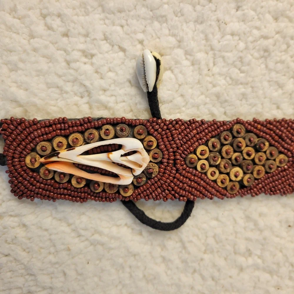 Handmade Beaded Cowrie‎ Shell Belt Red Brown Tribal Boho Waist Tie Festival